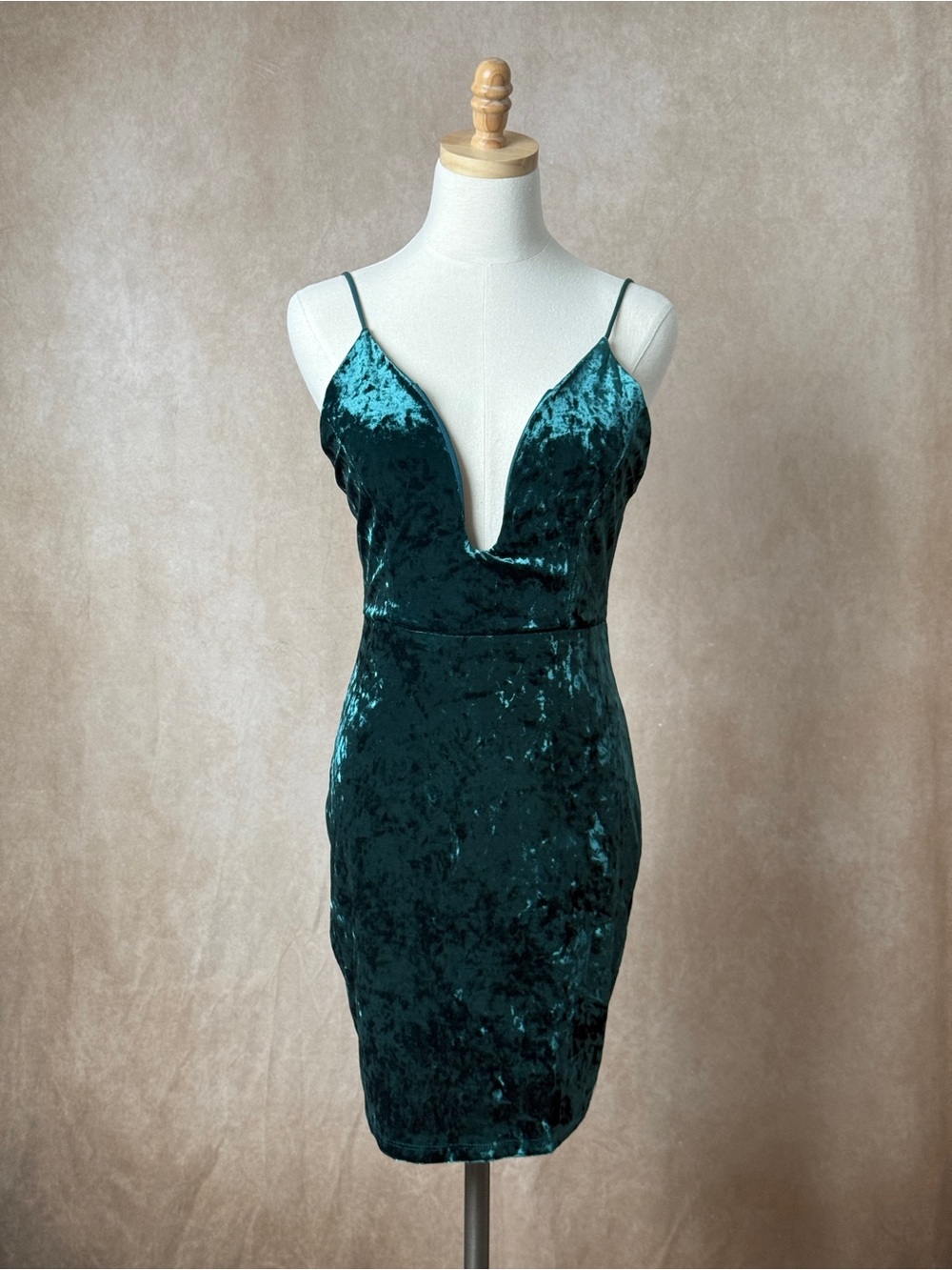 Velvet Deep Teal Plunge Bodycon Dress